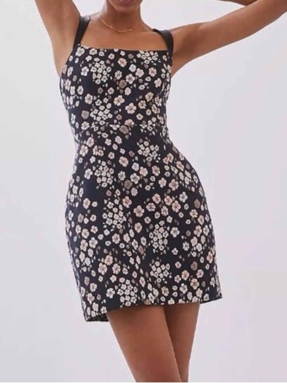 Maeve Black Mini Skirt with Pink & White Floral Print